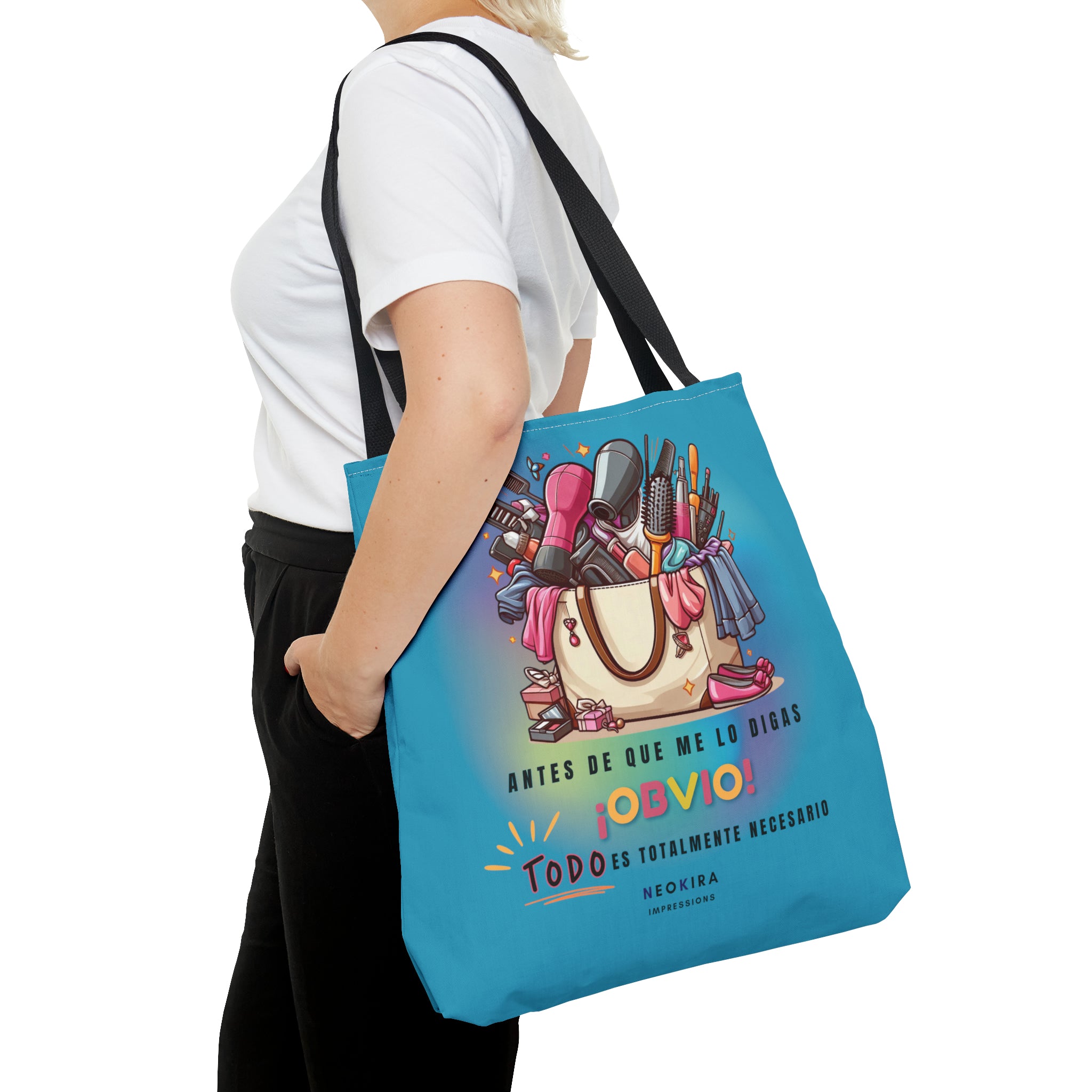 OBVIO QUE TODO ES NECESARIO (TURQUOISE) Tote Bag Tote Bag Printify   