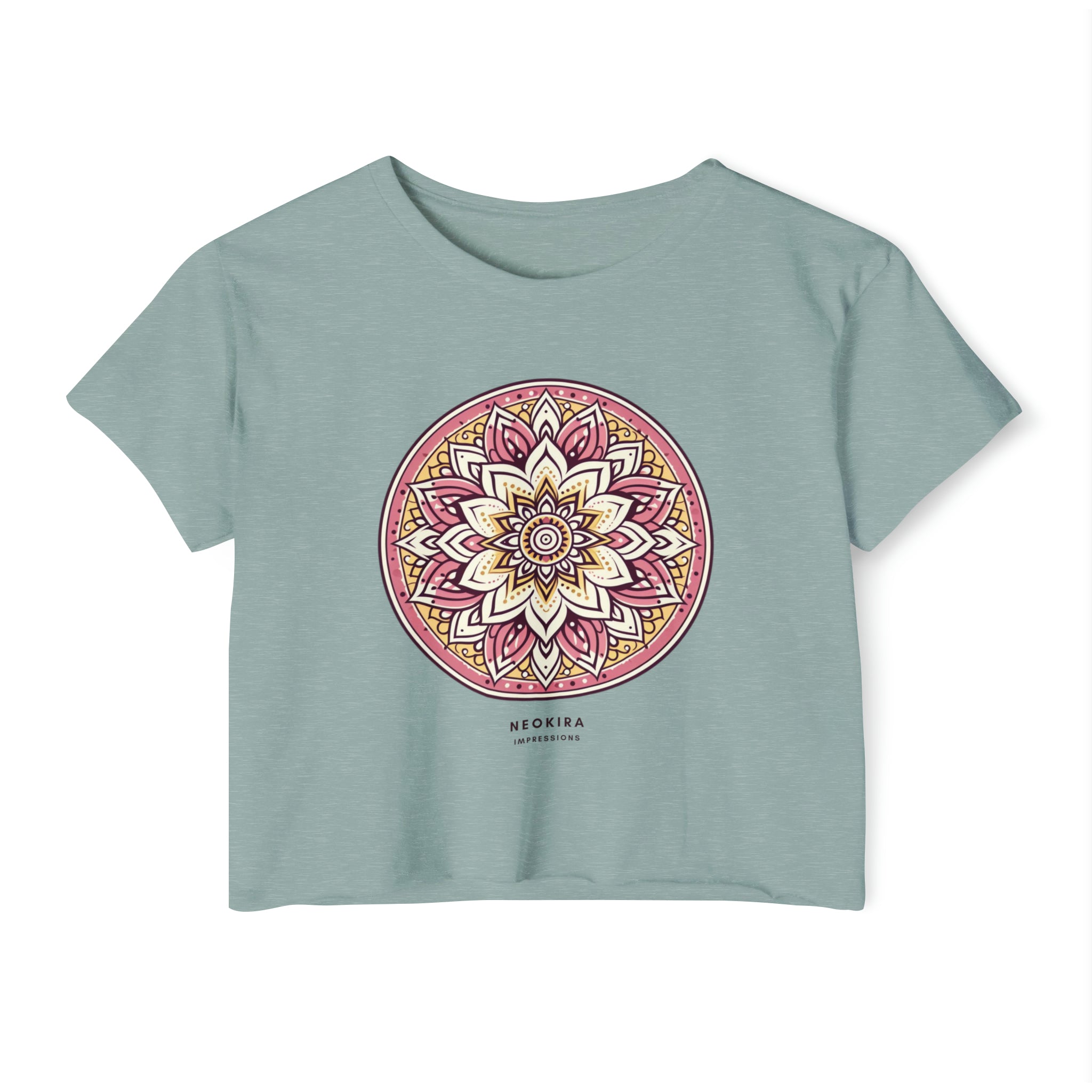 MANDALA Women's Festival Crop Top Crop Tee Printify Stonewash Green XS 