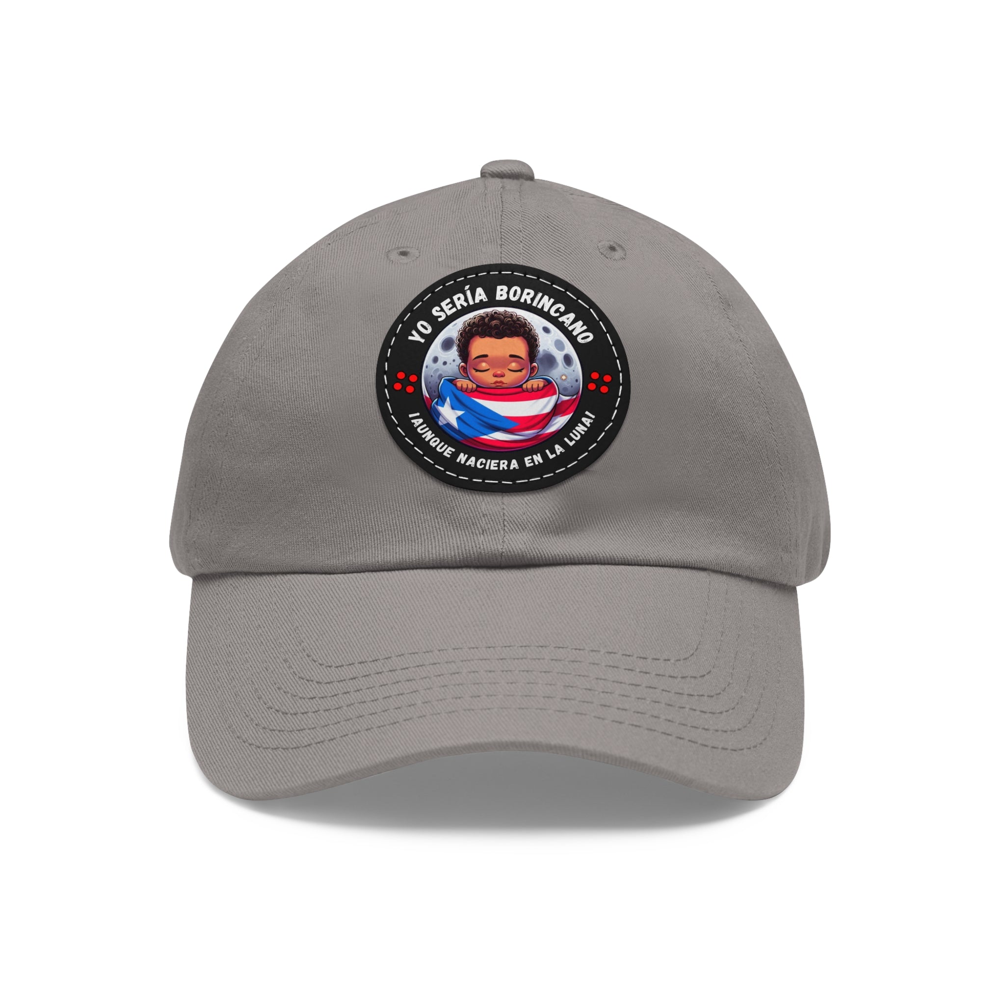 YO SERIA BORINCANO Dad Hat with Leather Patch (Round) Caps Printify Grey / Black patch Circle One size