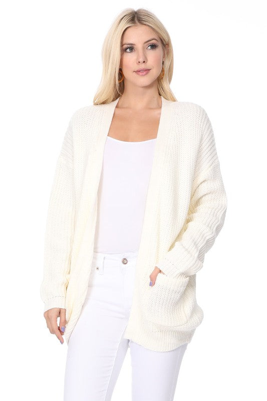 Chunky Waffle Knit Open Front Sweater Cardigan - NeoKira Unlimited