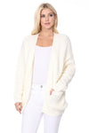 Chunky Waffle Knit Open Front Sweater Cardigan Cardigan Mak Ivory SM 