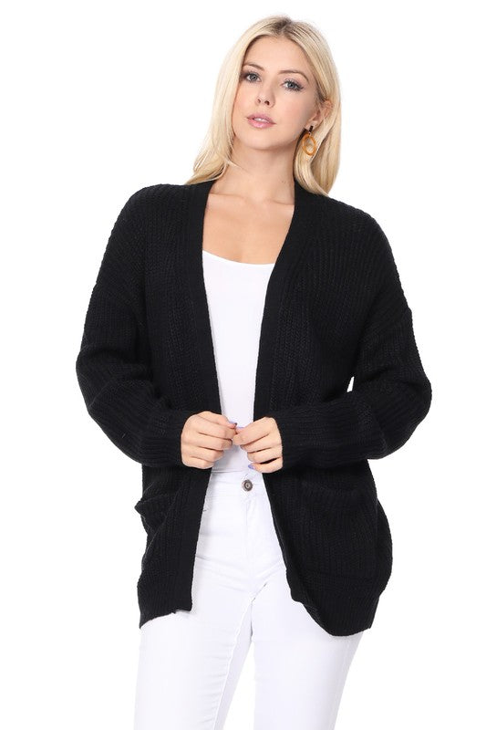 Chunky Waffle Knit Open Front Sweater Cardigan - NeoKira Unlimited