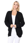 Chunky Waffle Knit Open Front Sweater Cardigan Cardigan Mak Black SM 