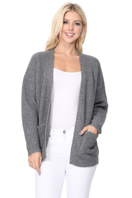 Chunky Waffle Knit Open Front Sweater Cardigan - NeoKira Unlimited