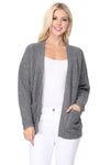 Chunky Waffle Knit Open Front Sweater Cardigan Cardigan Mak Grey SM 