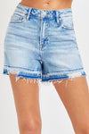 RISEN High Rise Distressed Hem Denim Shorts Denim Shorts Trendsi Light S 