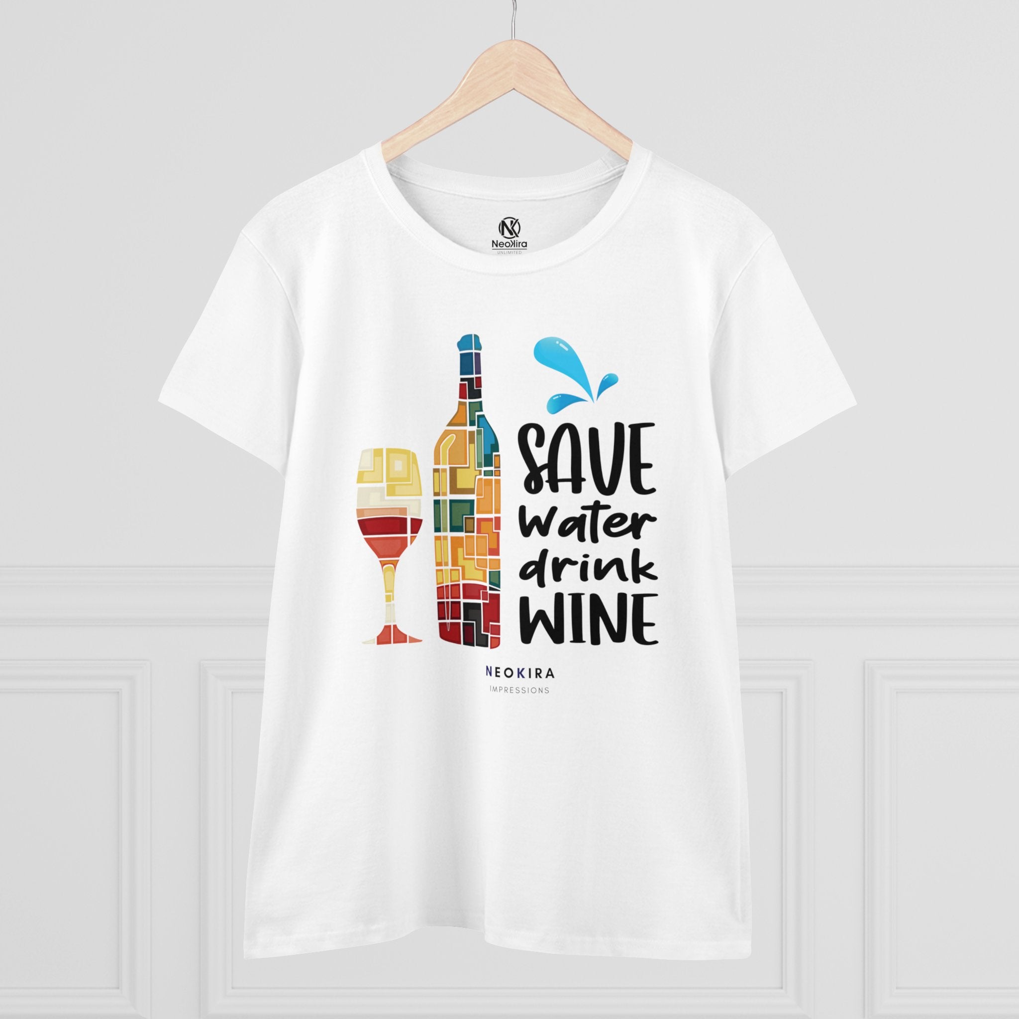 SAVE WATER DRINK WINE Women's Midweight Cotton Tee T-Shirt Printify   