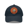 TIME TO WINE DOWN Dad Hat with Leather Patch (Round) Caps Printify Navy / Light Brown patch Circle One size