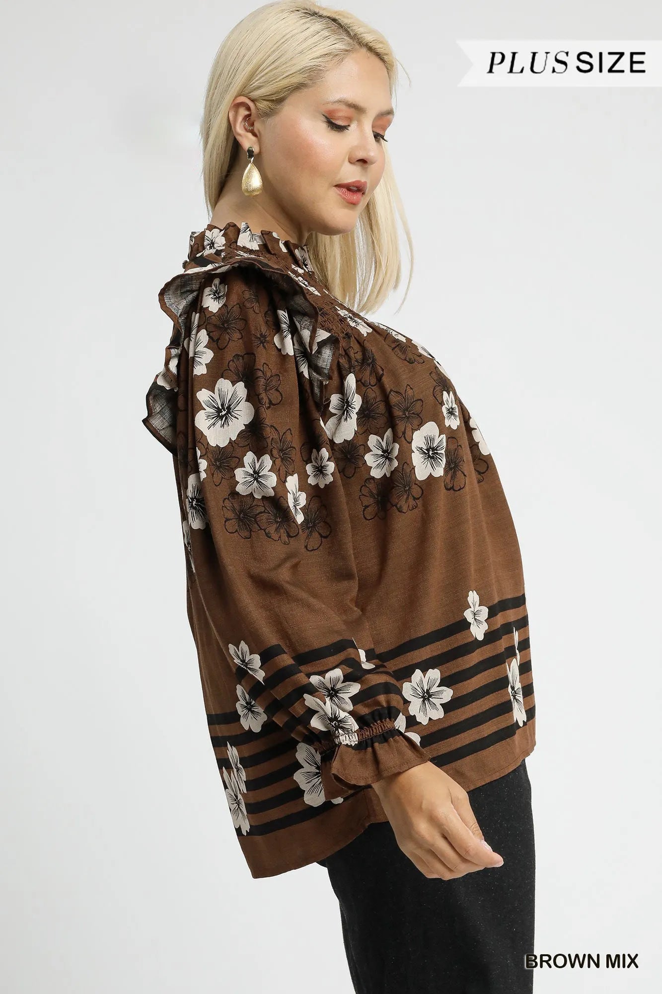 Umgee Full Size Floral Smocked Ruffle Blouse Boho Chic Plus Size Top - NeoKira Unlimited