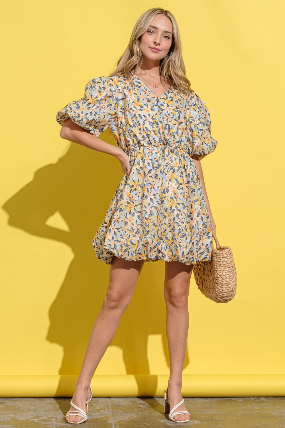 And The Why Full Size Floral Surplice Puff Sleeve Dress - NeoKira Unlimited