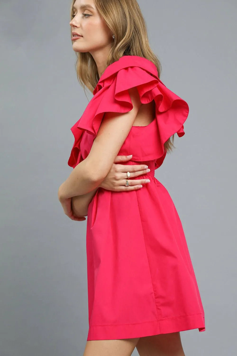 Umgee Hot Pink Fit and Flare Dress – Double Ruffle Feminine Glam Style - NeoKira Unlimited