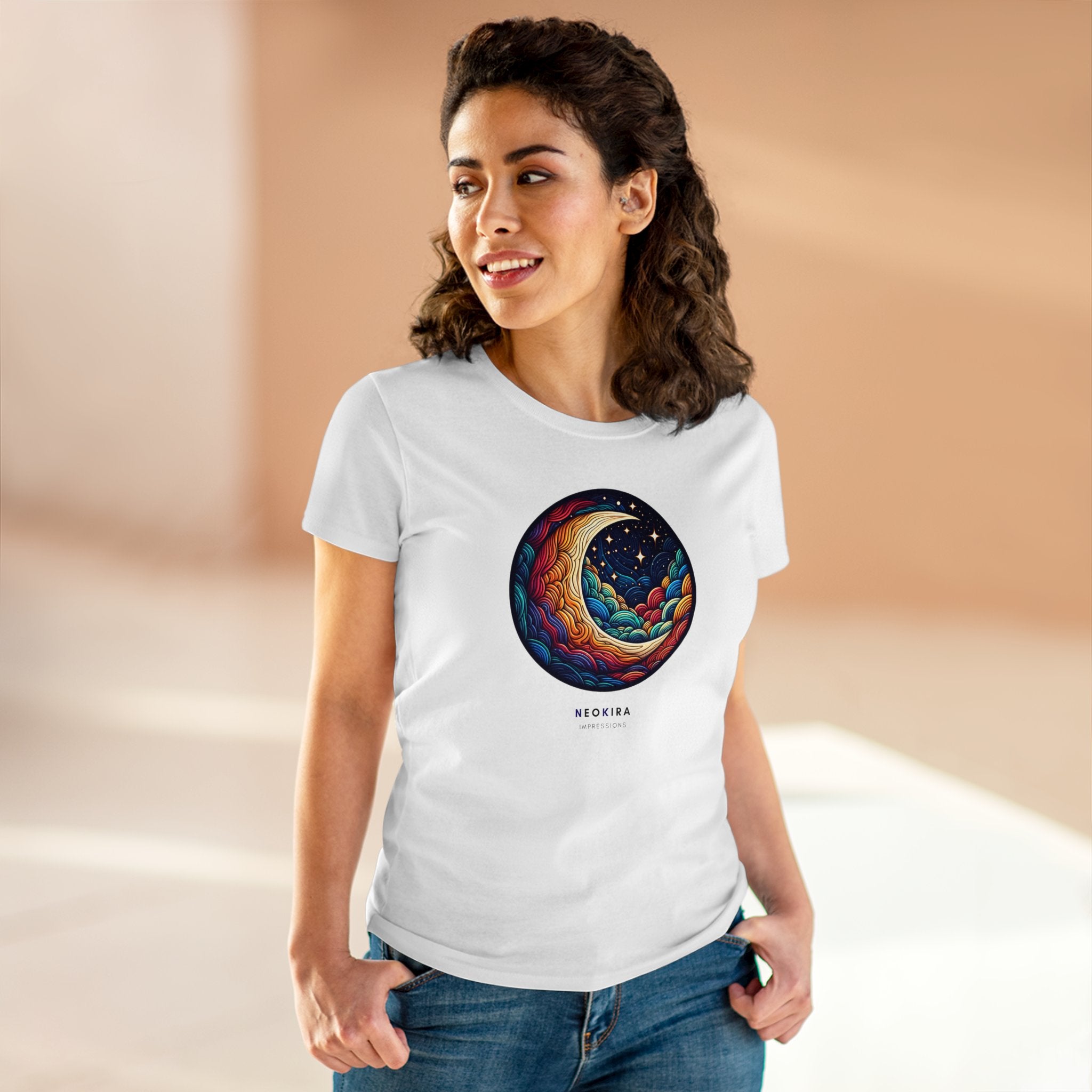 MOON AND STARS Women's Midweight Cotton Tee T-Shirt Printify   