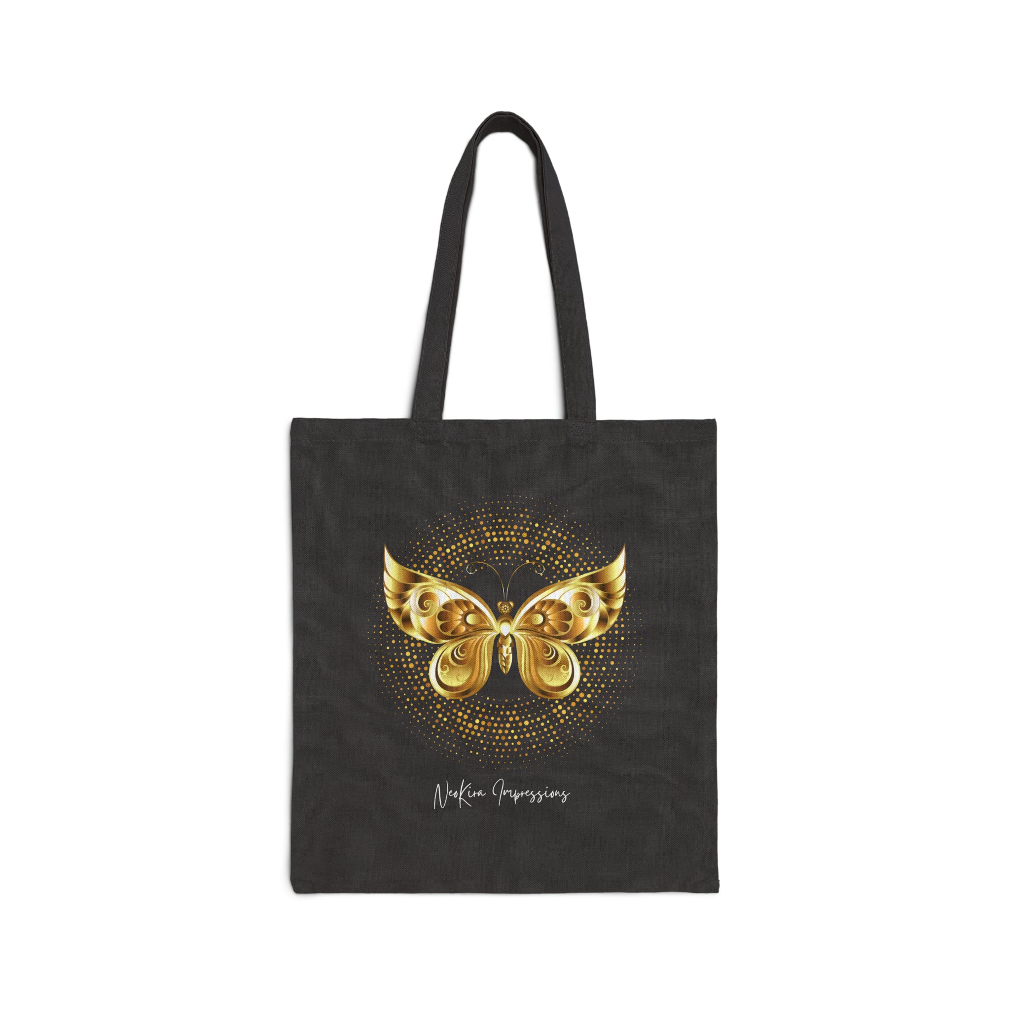 GOLDEN BUTTERFLY Cotton Canvas Tote Bag Tote Bag Printify Black 15