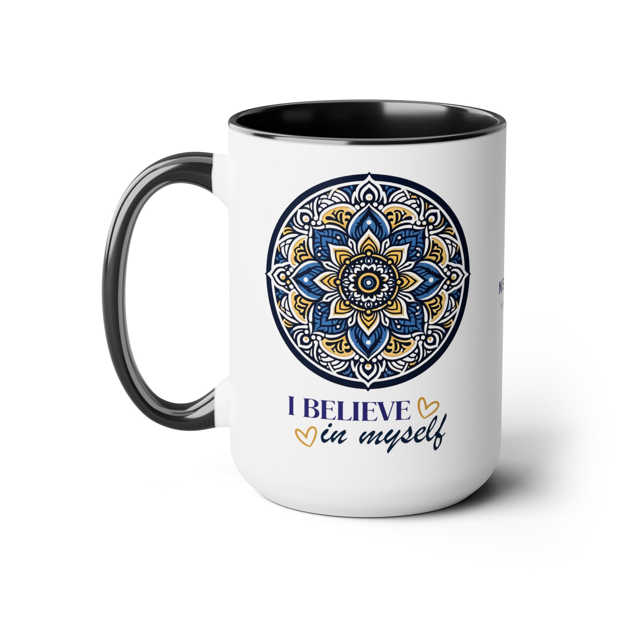 I BELIEVE IN MYSELF MANDALA Two-Tone Coffee Mugs, 15oz 15oz Two-Tone Mug Printify 15oz Black 