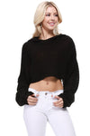 Bat Wing Sleeve Crop Waffle Knit Hoodie Top Hooded Top Mak Black SM 