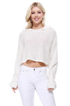 Bat Wing Sleeve Crop Waffle Knit Hoodie Top Hooded Top Mak Ivory SM 