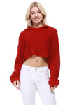 Bat Wing Sleeve Crop Waffle Knit Hoodie Top Hooded Top Mak Red SM 