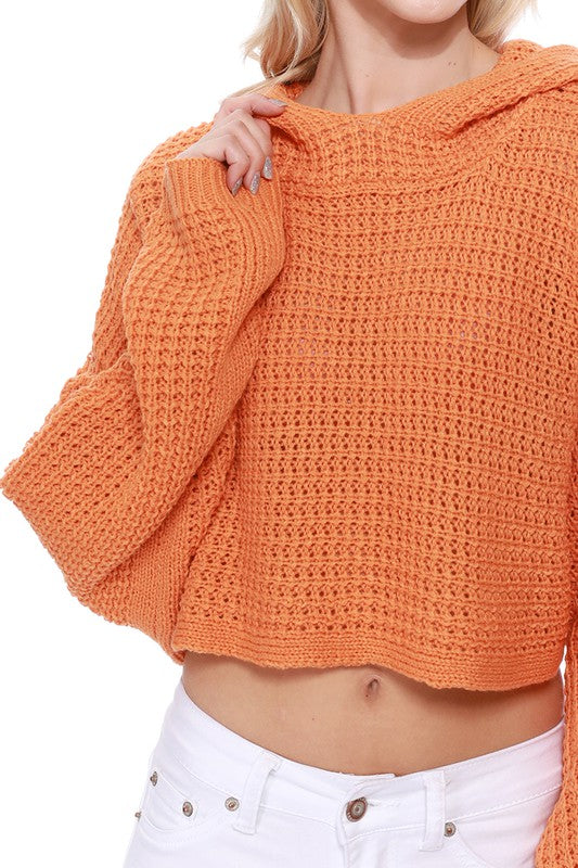 Bat Wing Sleeve Crop Waffle Knit Hoodie Top Hooded Top Mak   