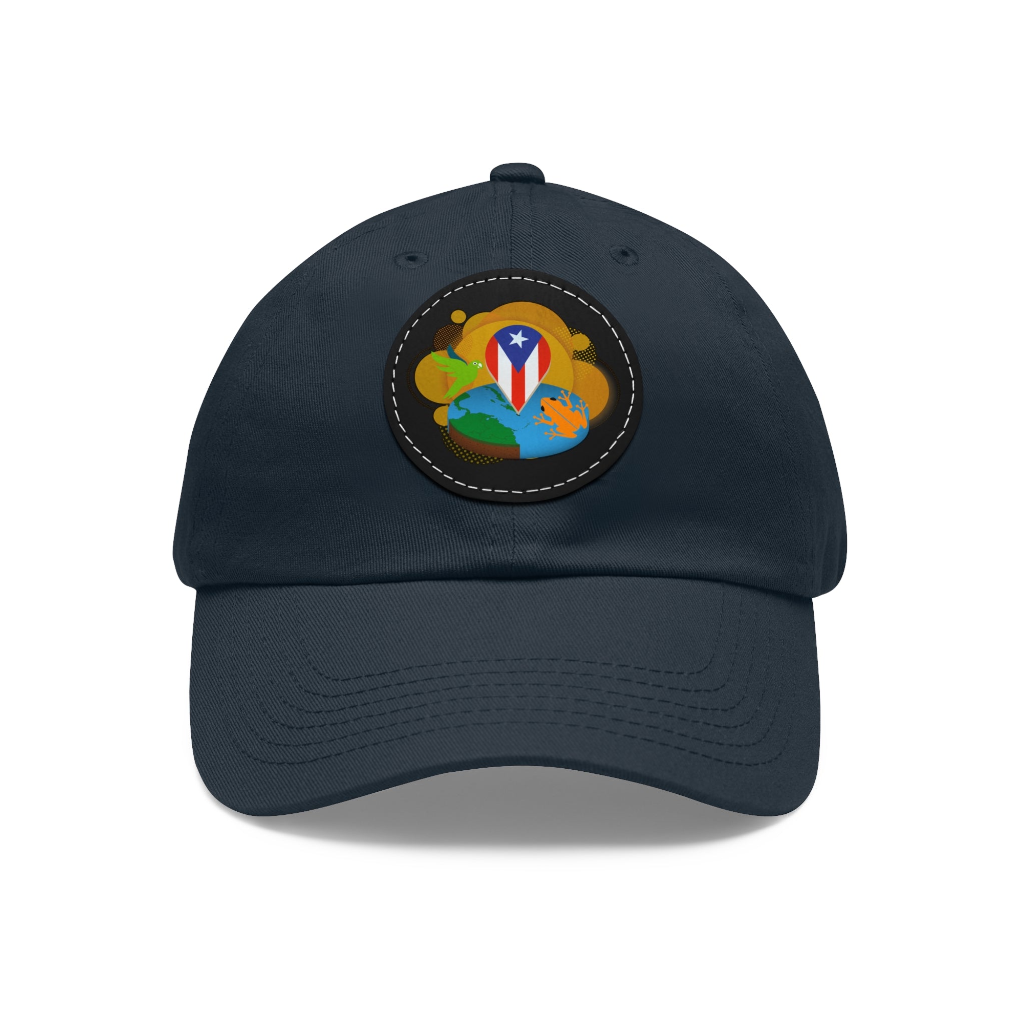 SOY DE AQUI Dad Hat with Leather Patch (Round) Caps Printify Navy / Black patch Circle One size