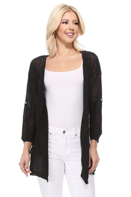 See Through Stitch Sweater Long Cardigan Cardigan Mak Black SM 