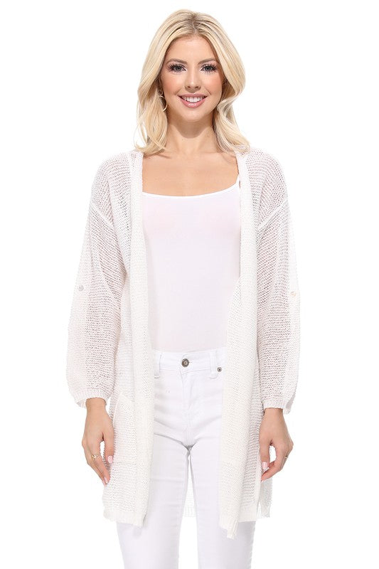 See Through Stitch Sweater Long Cardigan Cardigan Mak Ivory SM 