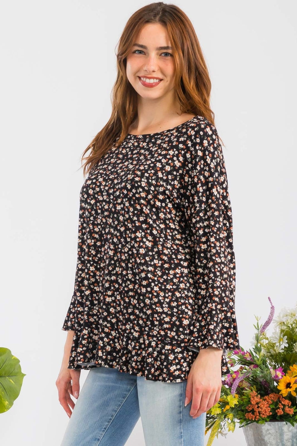 Celeste Full Size Floral Ruffle Detail Top Top Trendsi   