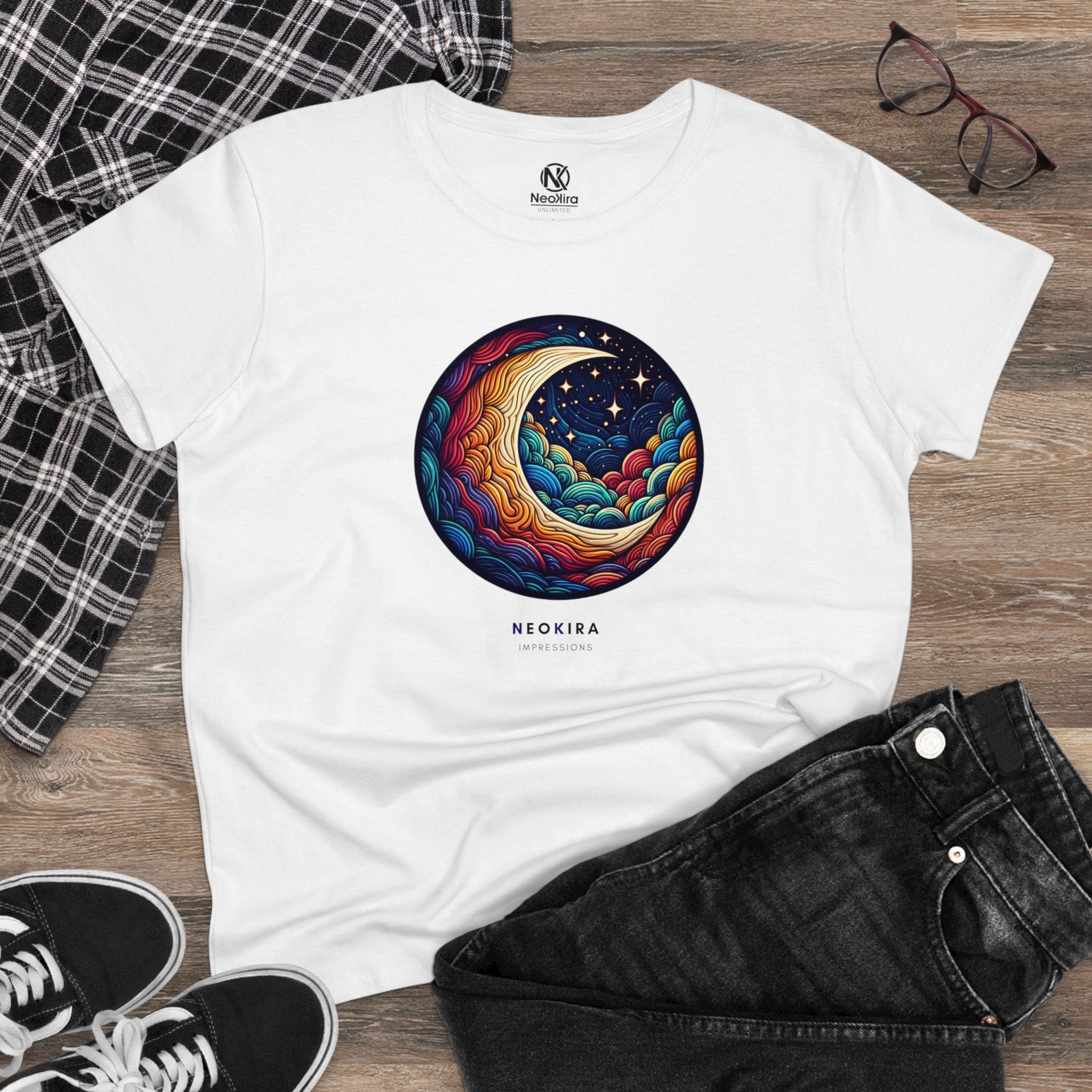 MOON AND STARS Women's Midweight Cotton Tee T-Shirt Printify White S 