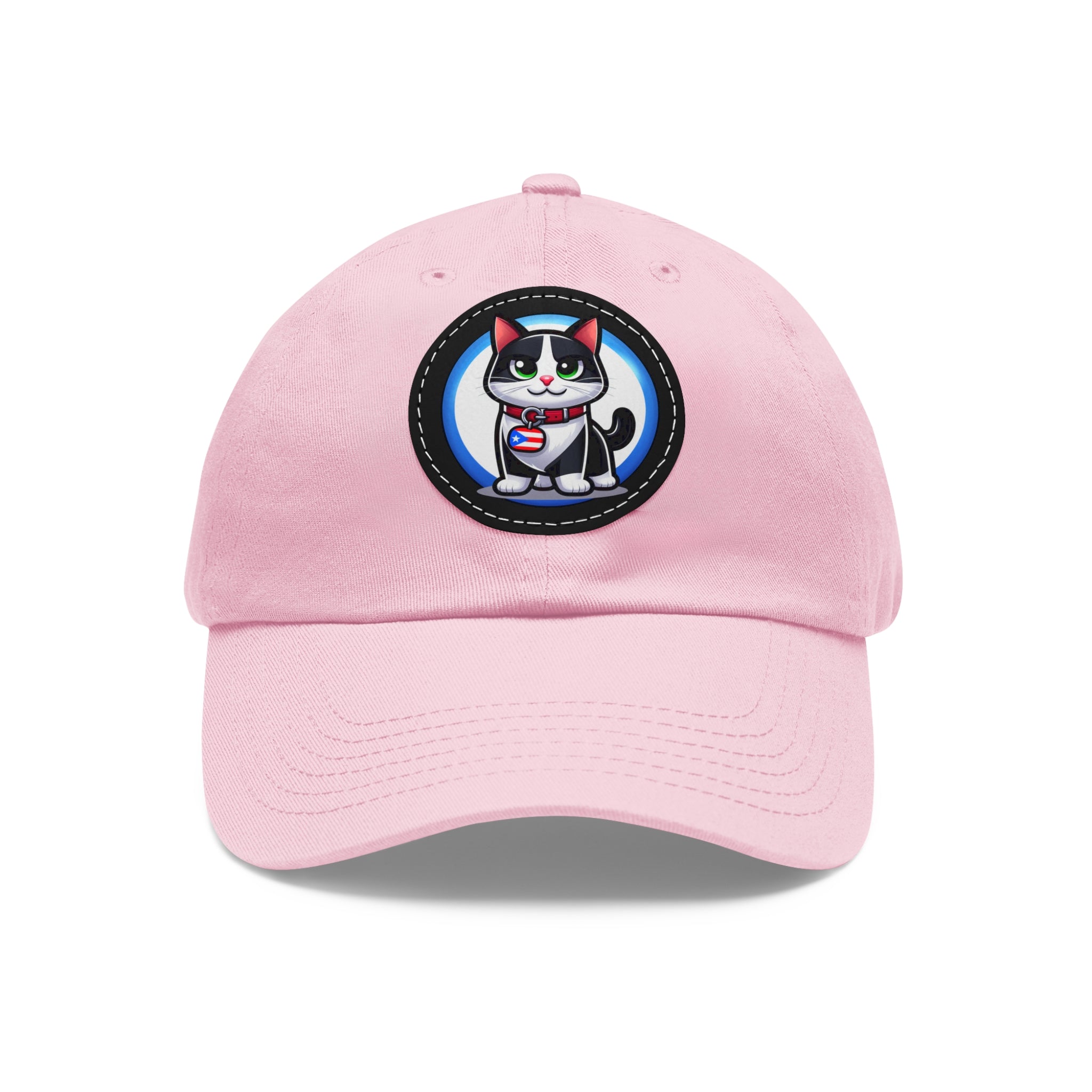 COOL TUXEDO CAT Dad Hat with Leather Patch (Round) Caps Printify Light Pink / Black patch Circle One size