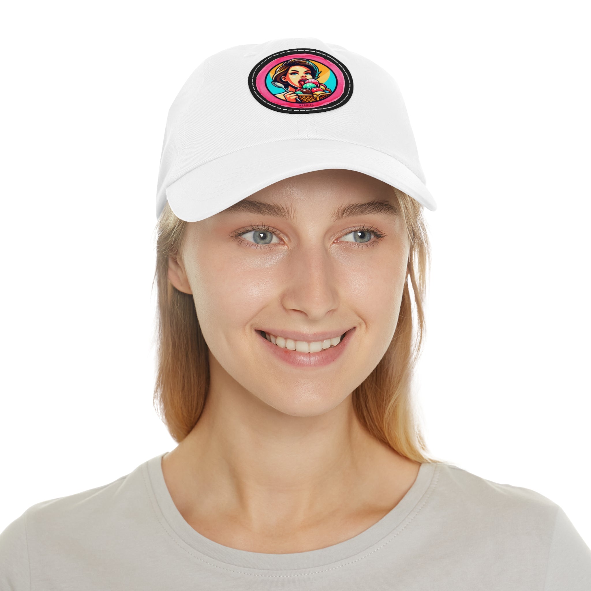 ICE CREAM Dad Hat with Leather Patch (Round) Caps Printify   