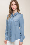 Love Tree Scooped Hem Button Up Denim Shirt Shirt Trendsi   