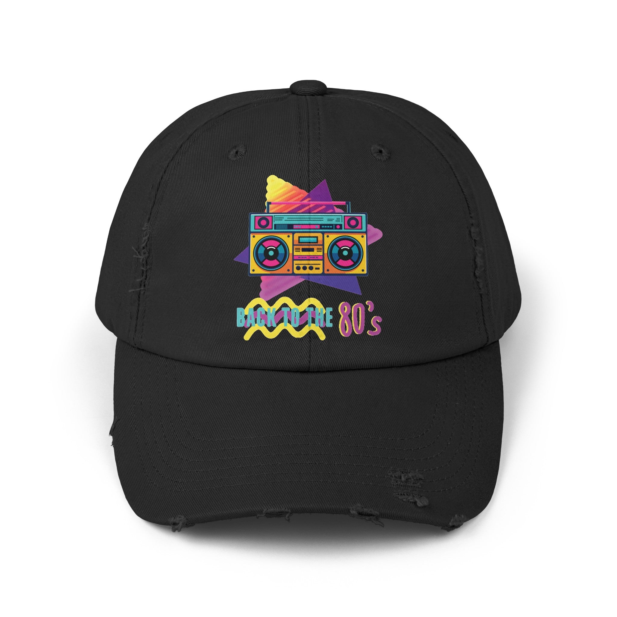 BACK TO THE 80S Unisex Distressed Cap Caps Printify Black One size 