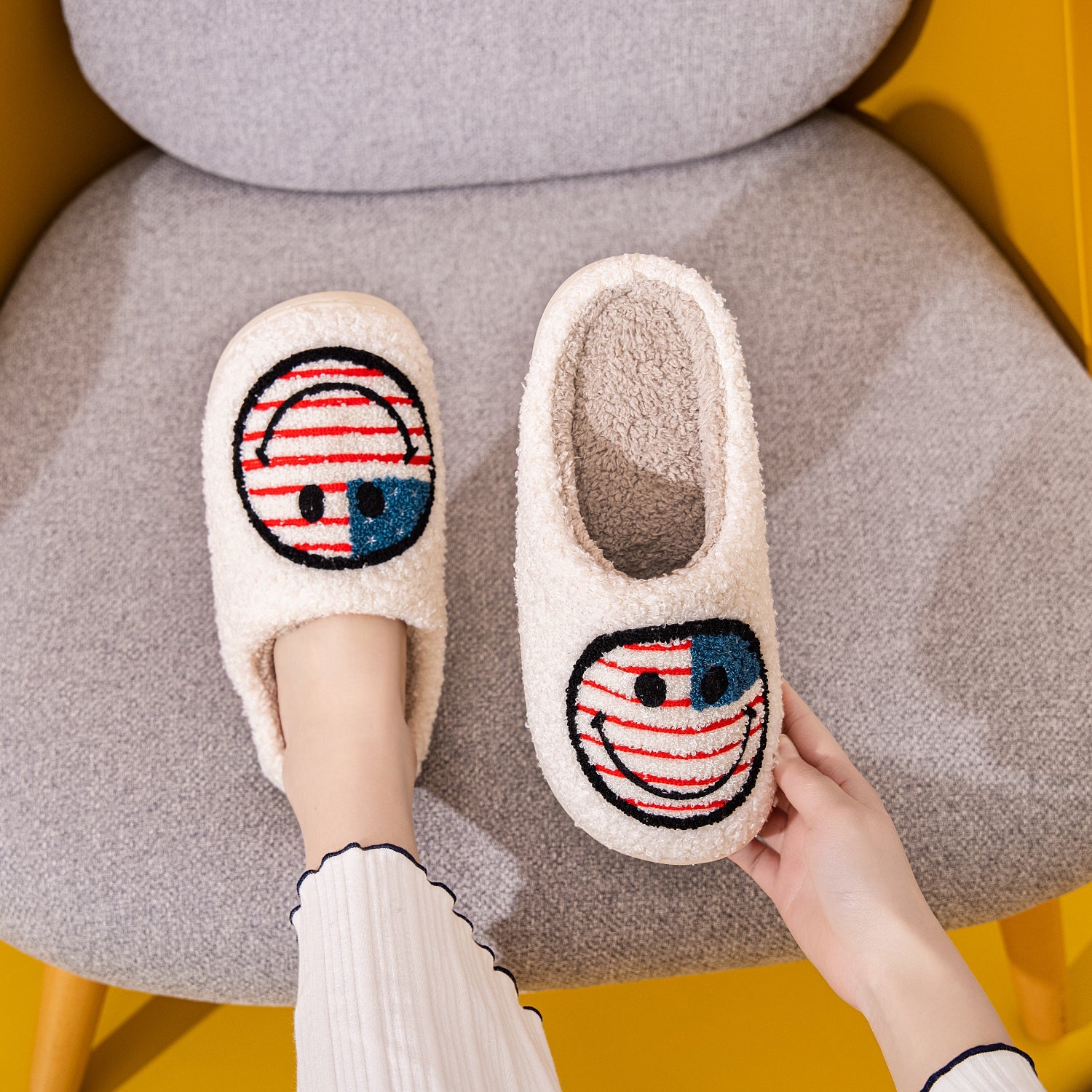 Melody Smiley Face Slippers Slippers Trendsi AMERICAN FLAG S 