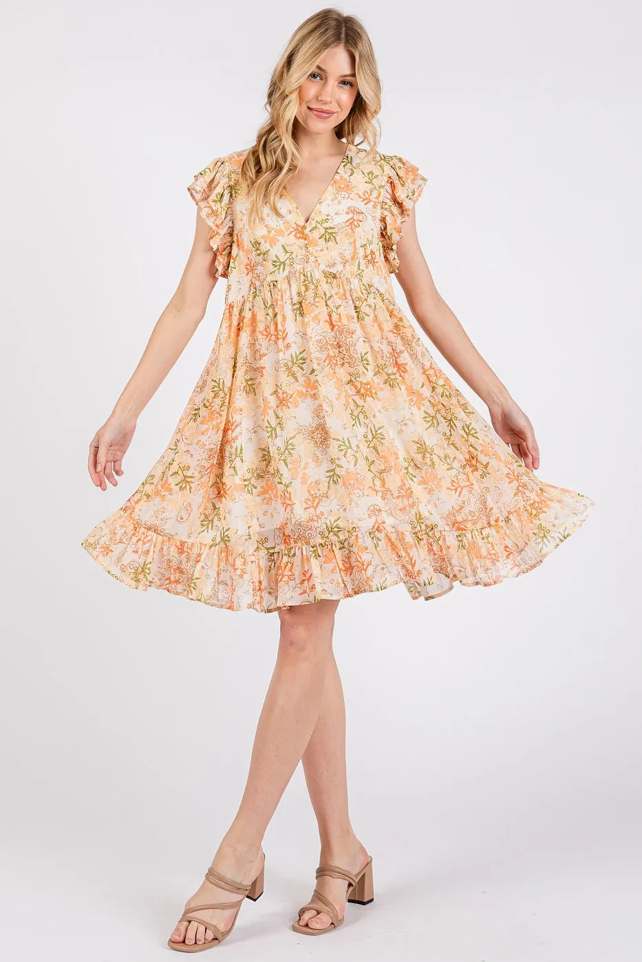 Mittoshop Floral Chiffon Ruffle Short Sleeve Mini Dress - NeoKira Unlimited