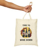 TIME TO WINE DOWN Cotton Canvas Tote Bag Tote Bag Printify   