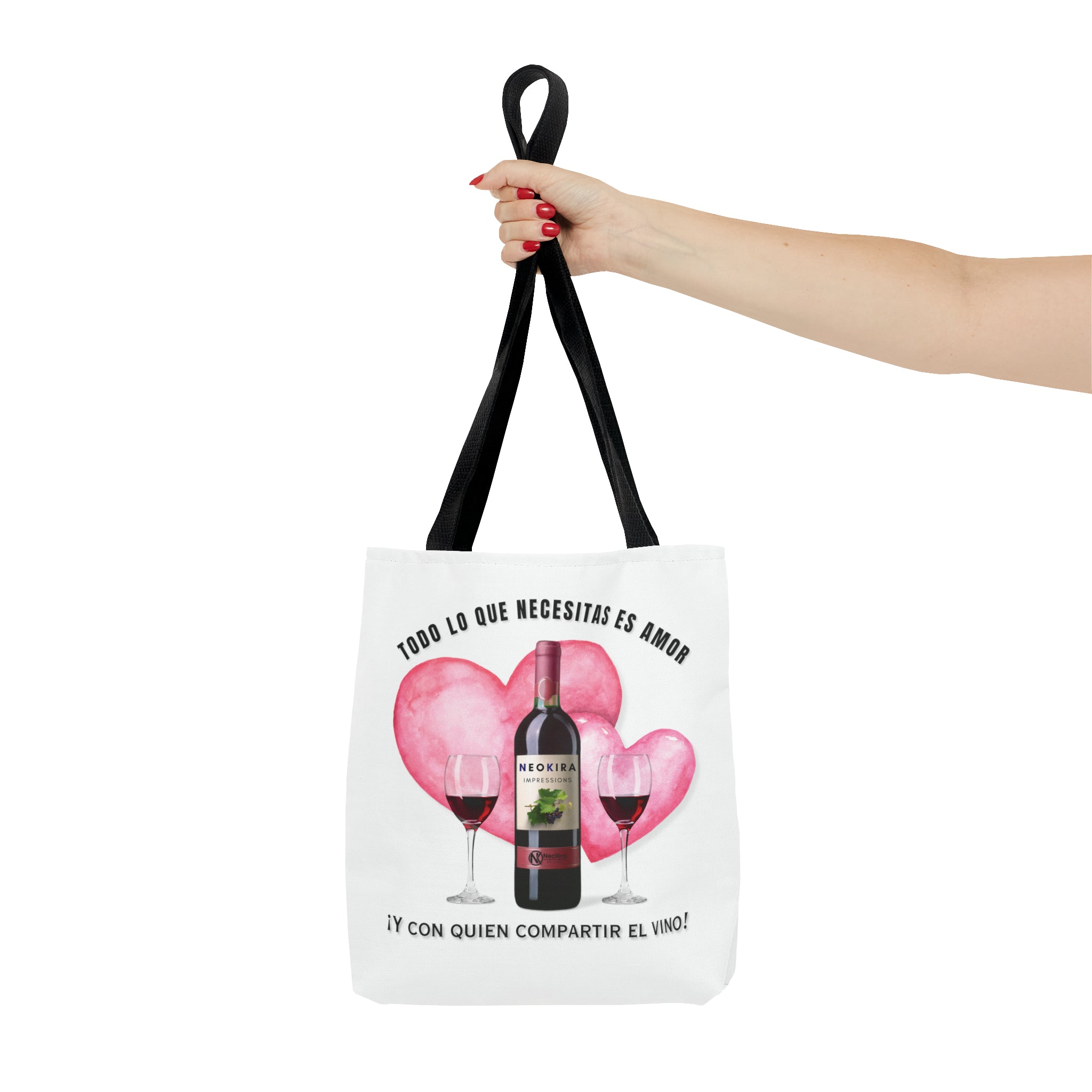 TODO LO QUE NECESITAS ES AMOR Y CON QUIEN COMPARTIR EL VINO Tote Bag Tote Bag Printify 13