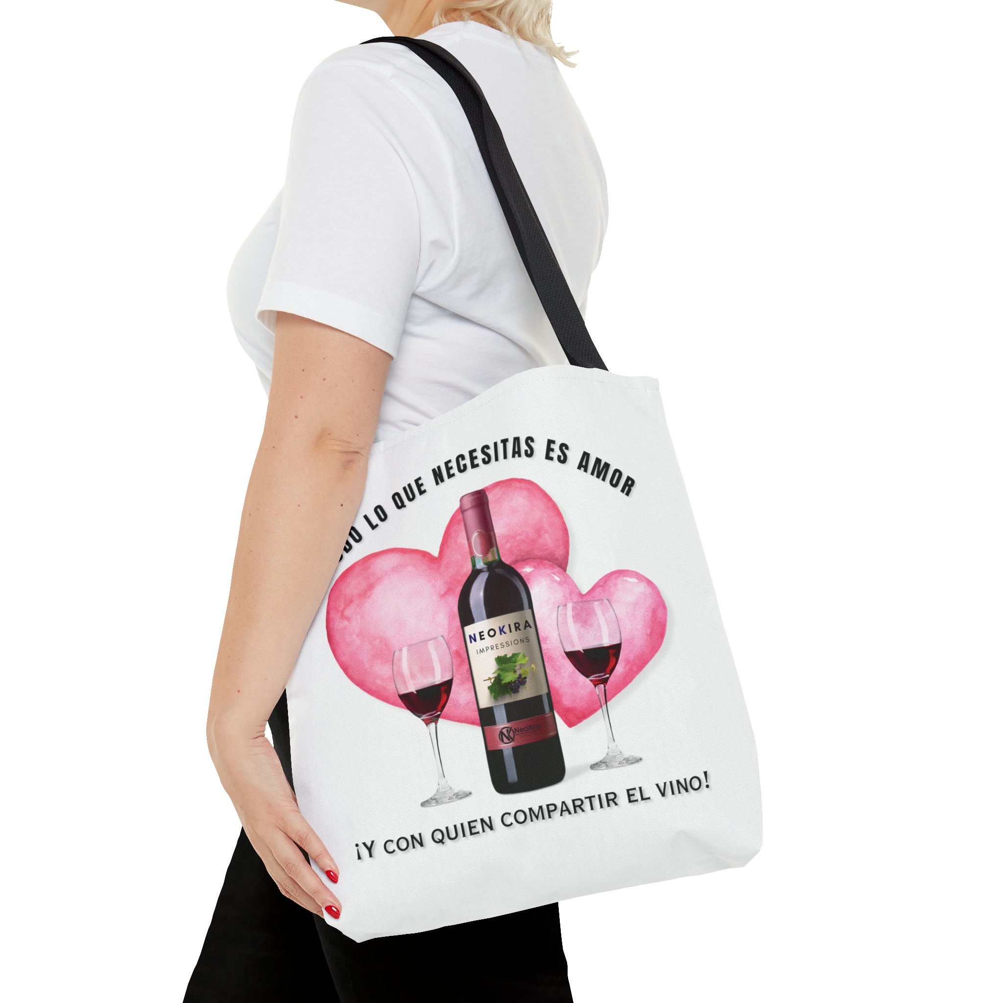 TODO LO QUE NECESITAS ES AMOR Y CON QUIEN COMPARTIR EL VINO Tote Bag Tote Bag Printify 16