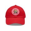 TIME TO WINE DOWN Dad Hat with Leather Patch (Round) Caps Printify Red / Pink patch Circle One size