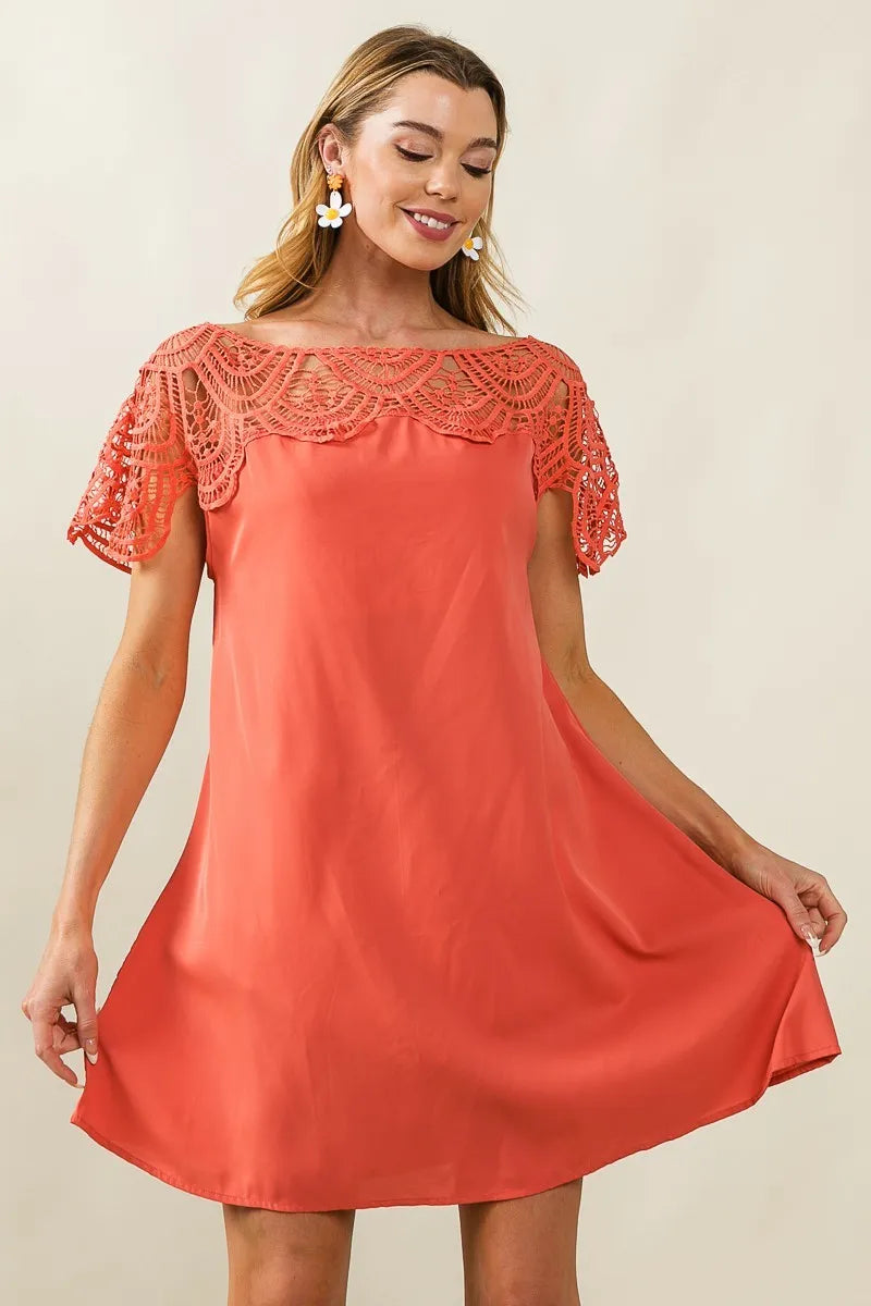 BiBi Crochet Lace Yoke Detailed Wrinkled Dress - NeoKira Unlimited