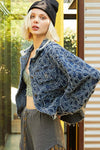 POL Flower Textured Raw Hem Long Sleeve Denim Jacket - NeoKira Unlimited