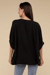 Woven Airflow V-Neck Puff Half Sleeve Top Top ZENANA   