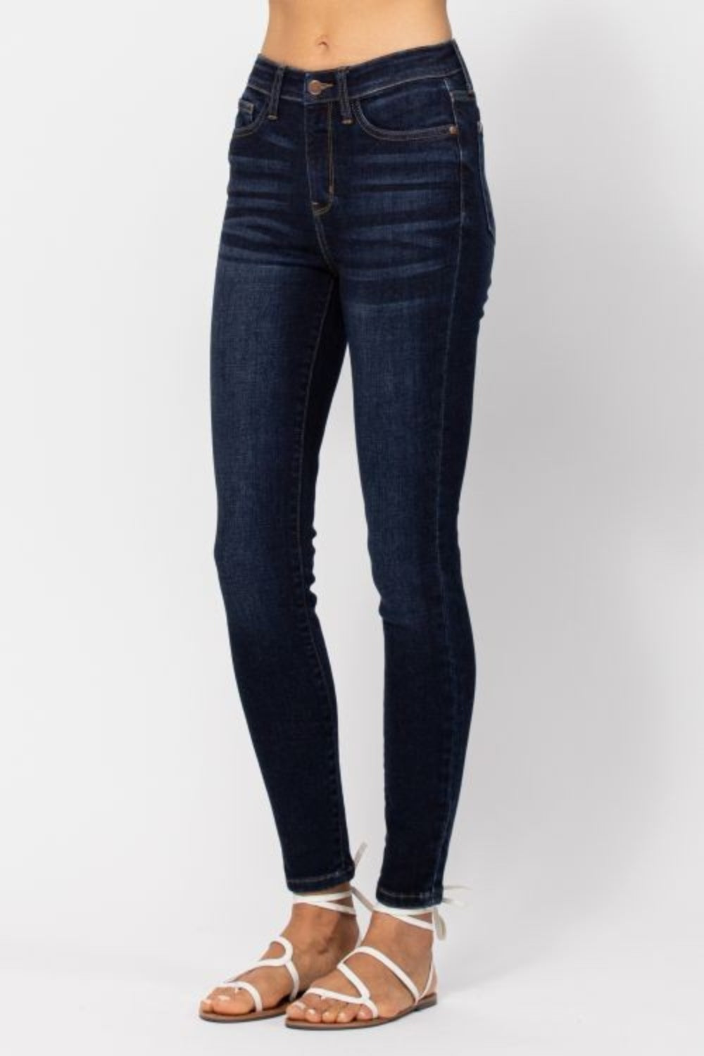 Judy Blue Full Size High Waist Handsand Skinny Jeans Jeans Trendsi   