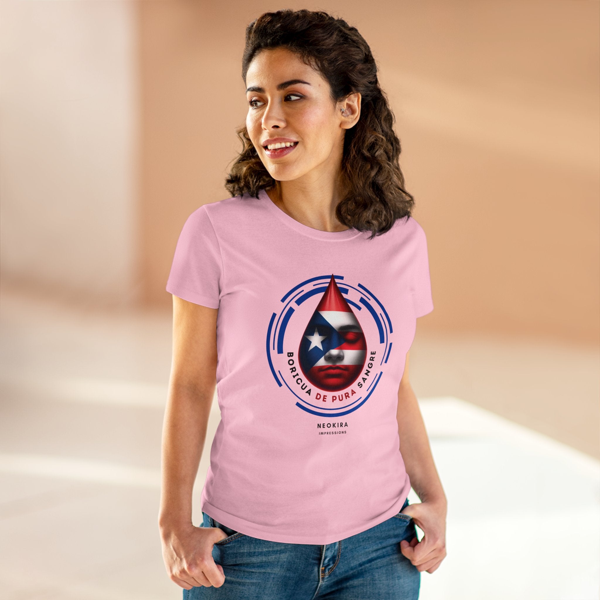 BORICUA DE PURA SANGRE Women's Midweight Cotton Tee T-Shirt Printify   