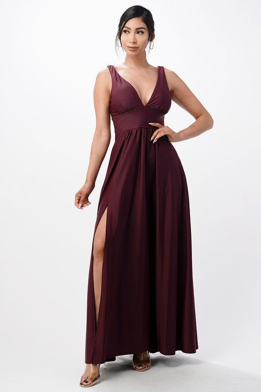 La Scala Dull Tricot Deep V-Neck A-Line Maxi Dress - NeoKira Unlimited