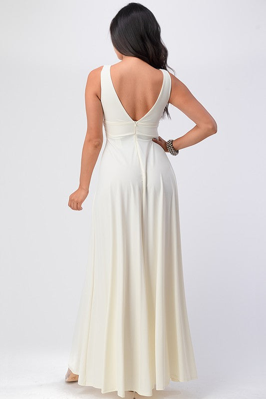 La Scala Dull Tricot Deep V-Neck A-Line Maxi Dress - NeoKira Unlimited