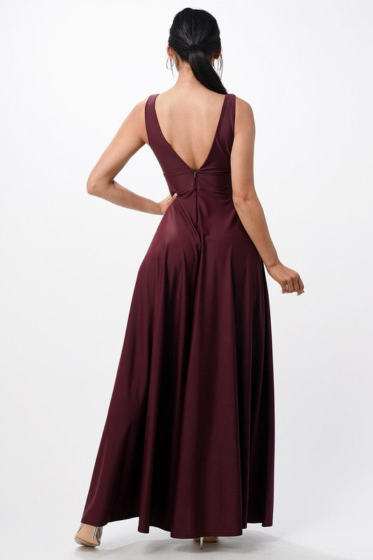La Scala Dull Tricot Deep V-Neck A-Line Maxi Dress - NeoKira Unlimited