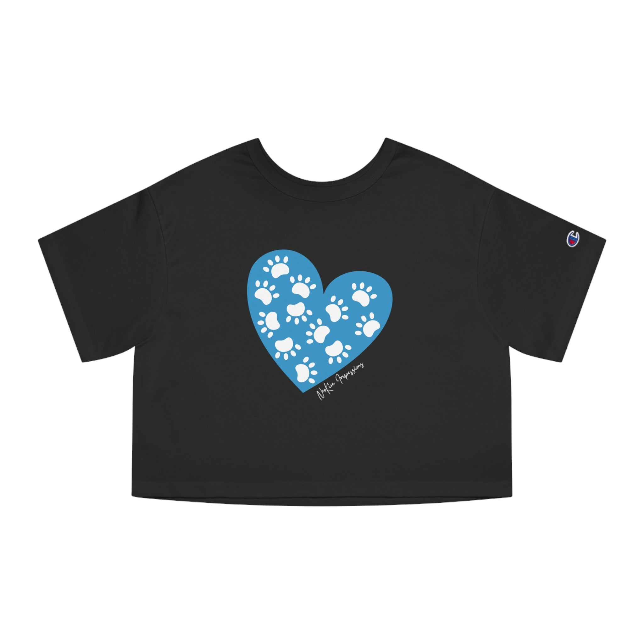 BLUE HEART PAWS... Champion Women's Heritage Cropped T-Shirt Crop Tee Printify Black XL 