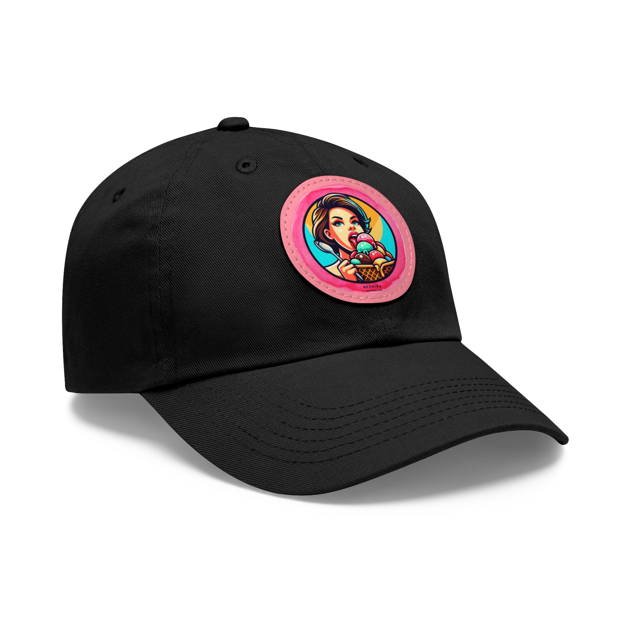 ICE CREAM Dad Hat with Leather Patch (Round) Caps Printify   