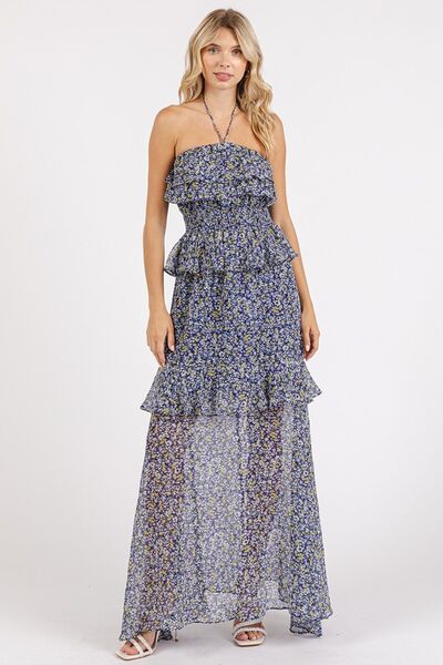 Mittoshop Ruffled Smocked Floral Halter Neck Maxi Dress - NeoKira Unlimited