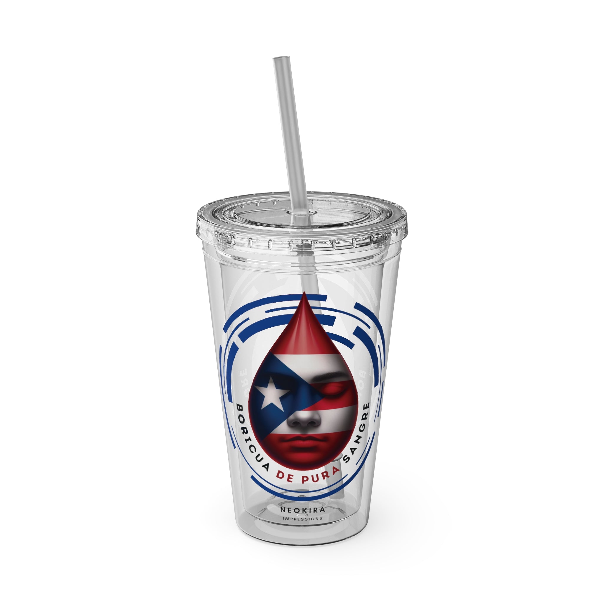 BORICUA DE PURA SANGRE Sunsplash Tumbler with Straw, 16oz Acrylic Tumbler 16oz Printify Clear 16oz 