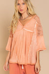 POL Feminine Boho Crochet Sleeve Top Top POL TOMATO SORBET S 